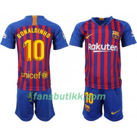 Fotballdrakt FC Barcelona Ronaldinho 10 Barn Hjemmetrøye 2018-2019 Kortermet